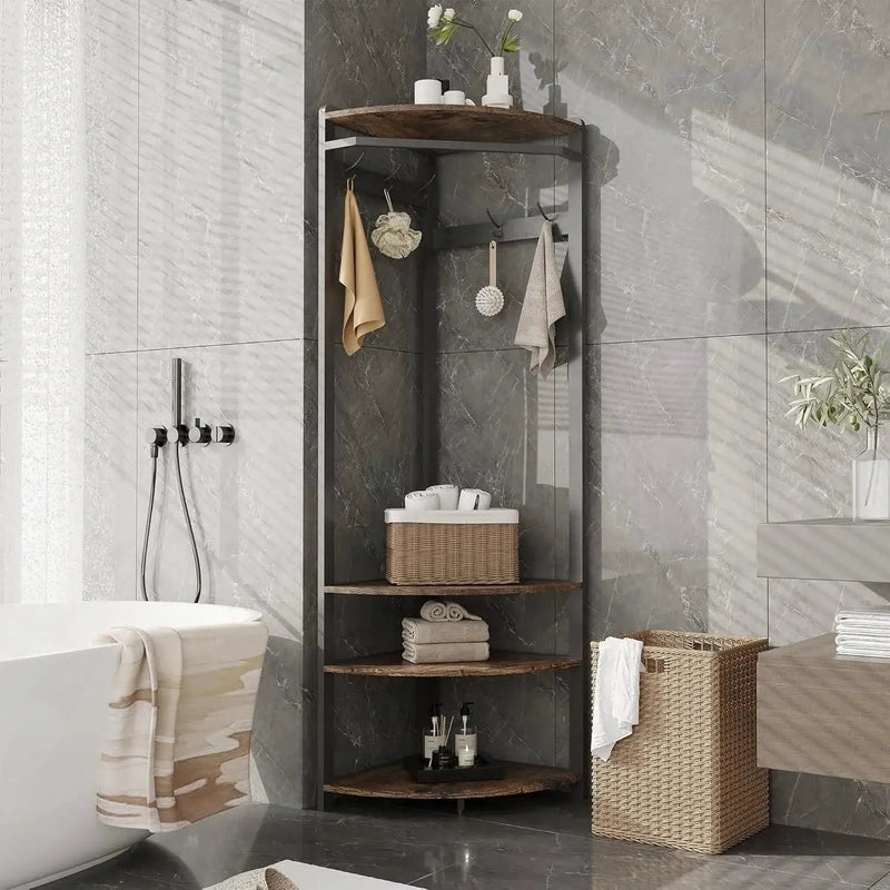 Metal Corner Coat Rack with 6 Double Hooks, Space Saving Storage by House Of Avana