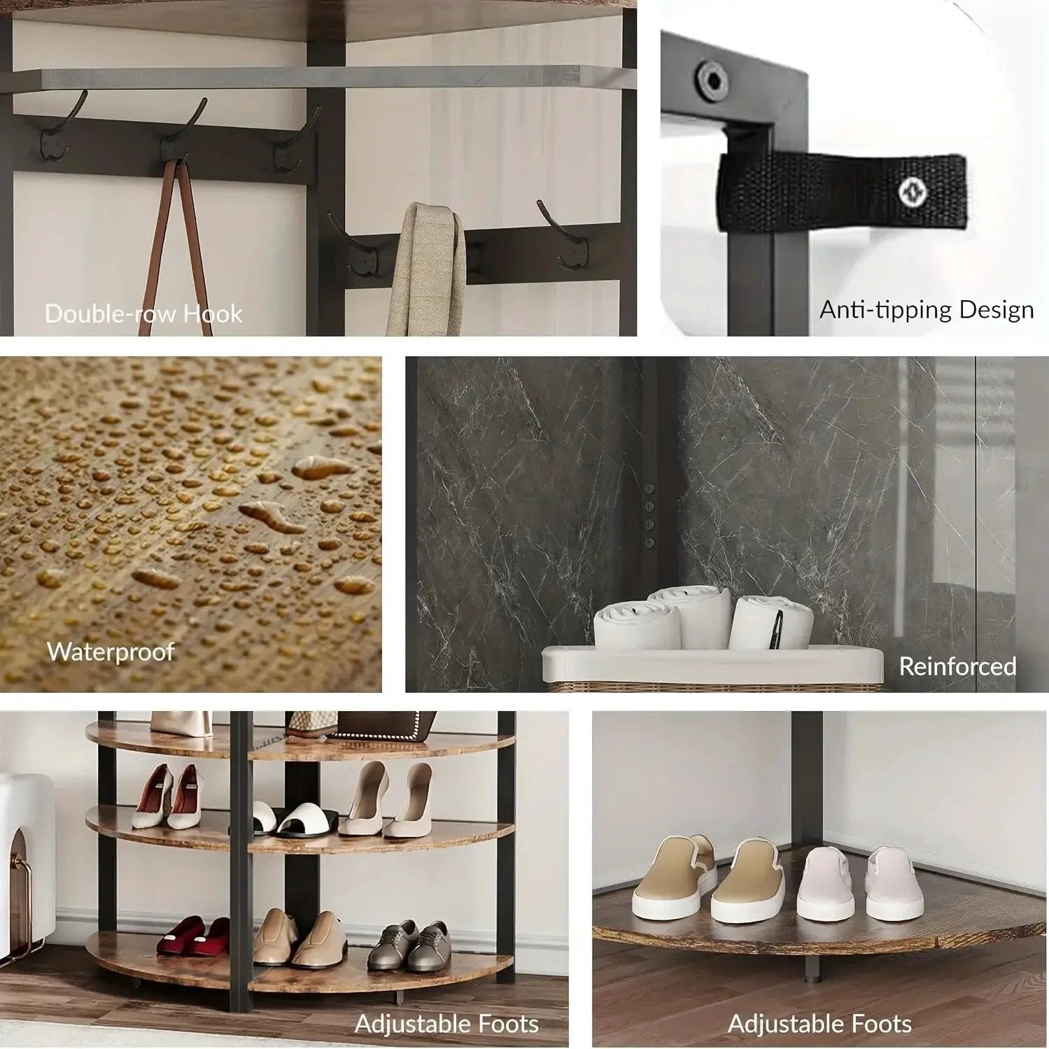 Metal Corner Coat Rack with 6 Double Hooks, Space Saving Storage by House Of Avana