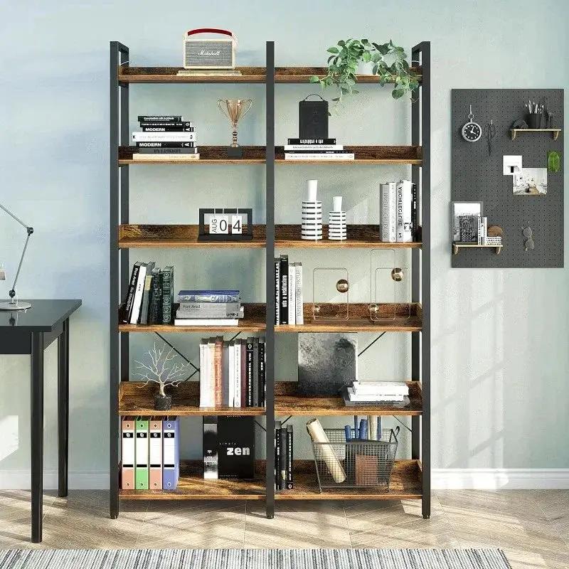 Metal Display Rack with 6 Open Shelves and Hooks by House Of Avana