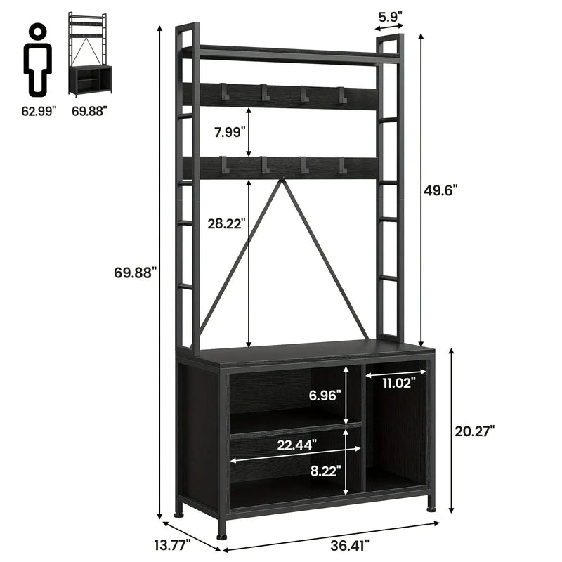 Metal Entryway Organizer with 17 Hooks and Storage Bench by House Of Avana