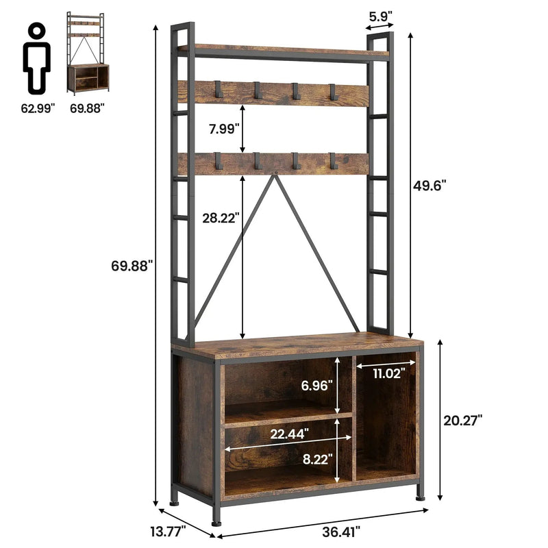 Metal Entryway Organizer with 17 Hooks and Storage Bench by House Of Avana