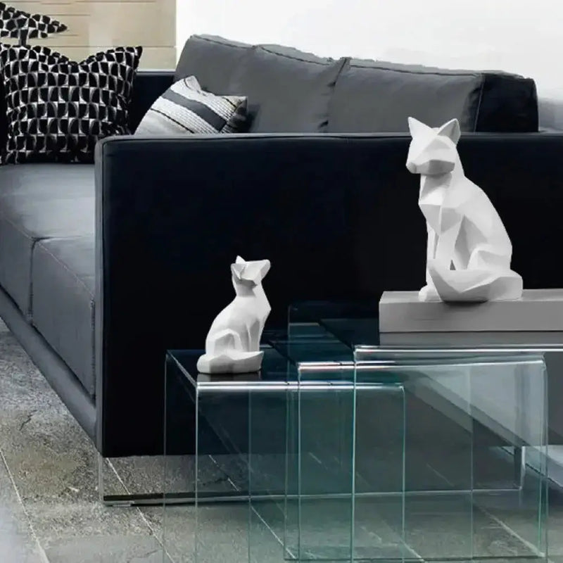 Geometric Fox Sculpture Set Modern Animal Figurines by House Of Avana
