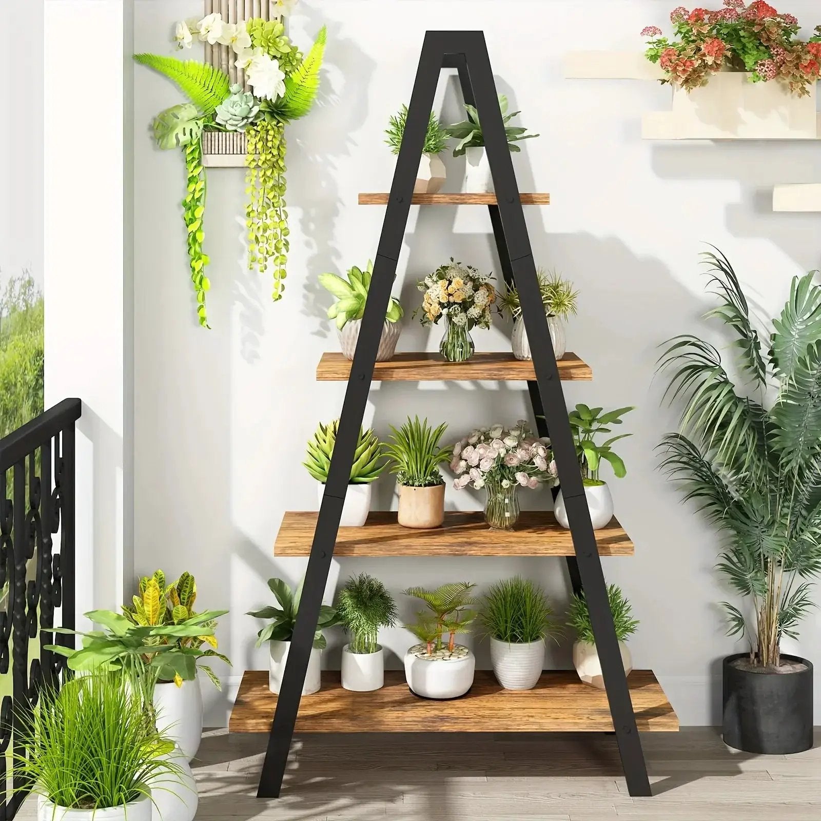 Metal Ladder Bookshelf with 5 Shelves for Industrial Storage by House Of Avana