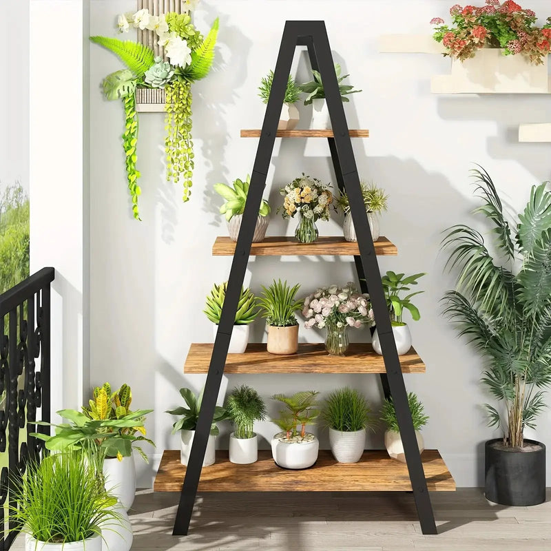 Metal Ladder Bookshelf with 5 Shelves for Industrial Storage by House Of Avana