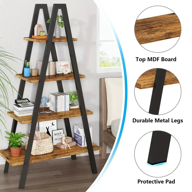 Metal Ladder Bookshelf with 5 Shelves for Industrial Storage by House Of Avana