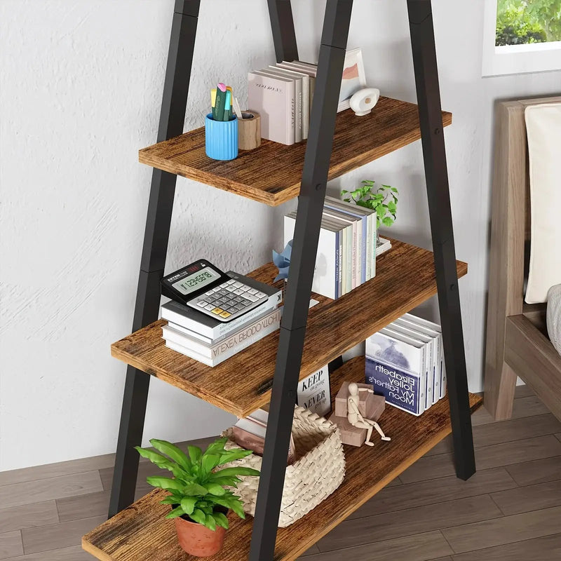 Metal Ladder Bookshelf with 5 Shelves for Industrial Storage by House Of Avana