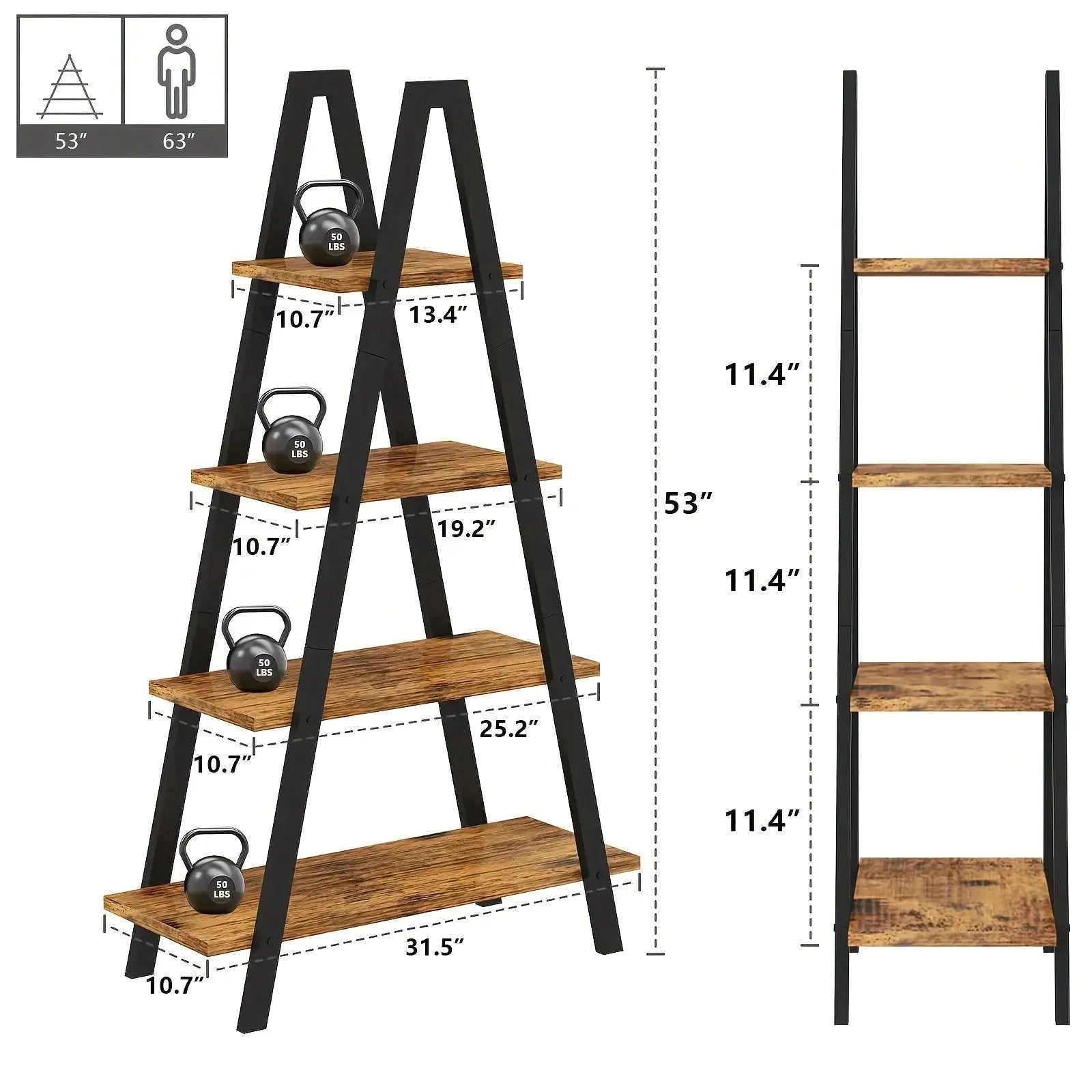 Metal Ladder Bookshelf with 5 Shelves for Industrial Storage by House Of Avana