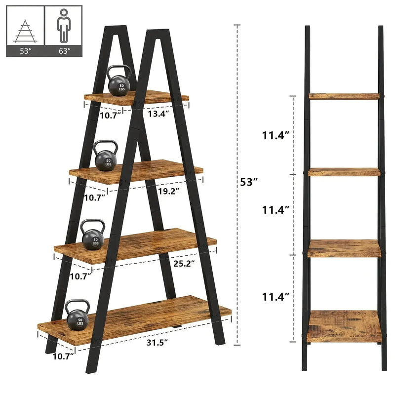 Metal Ladder Bookshelf with 5 Shelves for Industrial Storage by House Of Avana