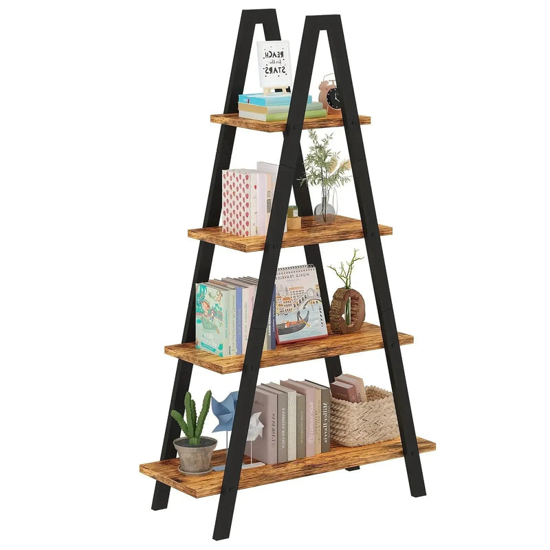 Metal Ladder Bookshelf with 5 Shelves for Industrial Storage by House Of Avana