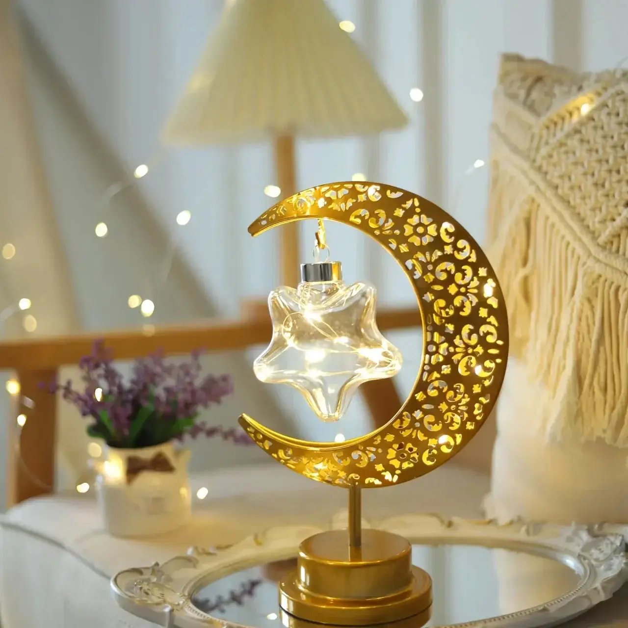Metal Night Light - Golden Crescent Moon LED by House Of Avana