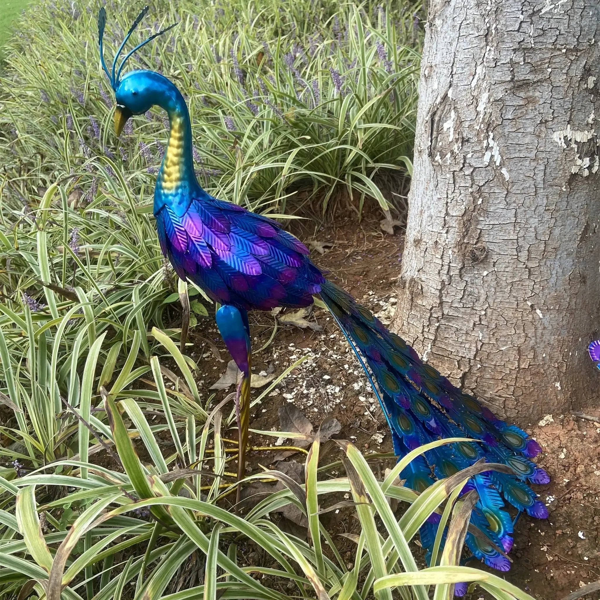 Metal Peacock Statue Elegant Outdoor Garden and Patio Decor by House Of Avana