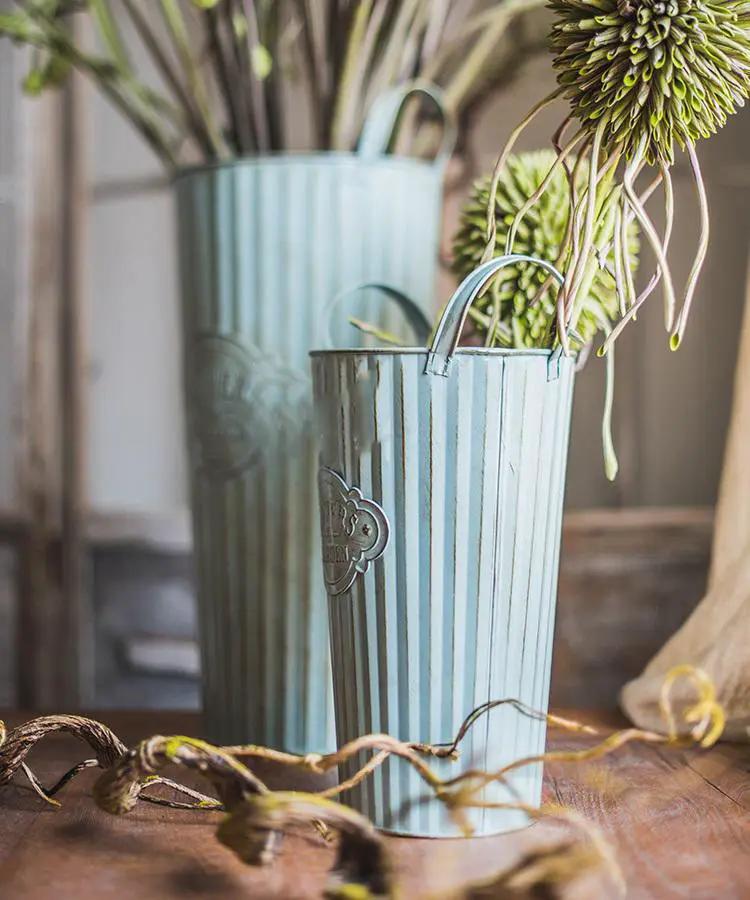 Metal Pot 'Flowers and Garden' Pot with Metal Handles (Set of 3) by RusticReach