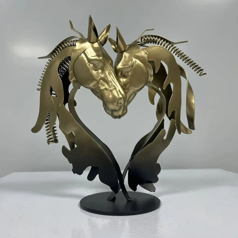 Double Horse Head Heart Metal Sculpture Romantic Gift for Horse Lovers by House Of Avana