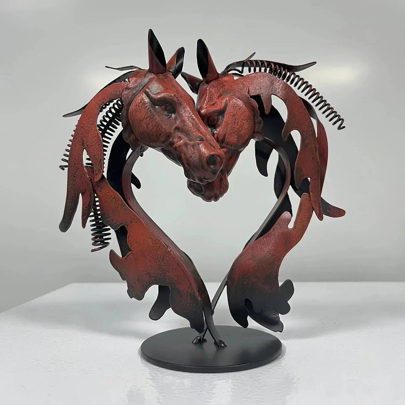 Double Horse Head Heart Metal Sculpture Romantic Gift for Horse Lovers by House Of Avana