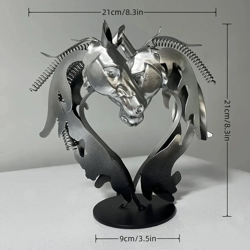 Double Horse Head Heart Metal Sculpture Romantic Gift for Horse Lovers by House Of Avana