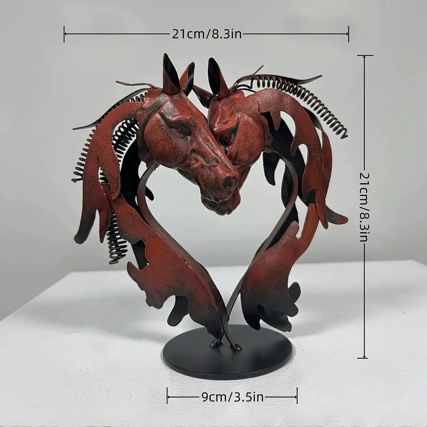 Double Horse Head Heart Metal Sculpture Romantic Gift for Horse Lovers by House Of Avana