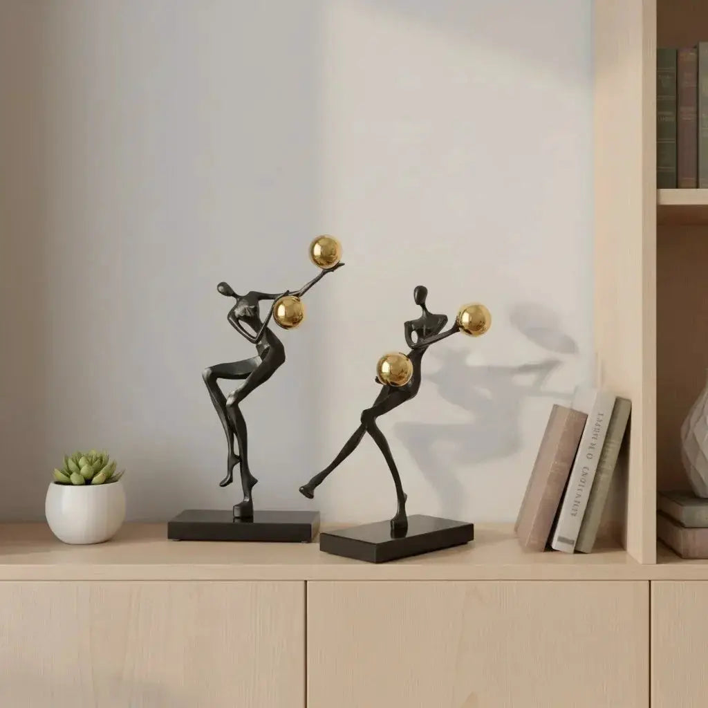 Modern Abstract Human Sculpture with Golden Spheres | Table Decor by House Of Avana