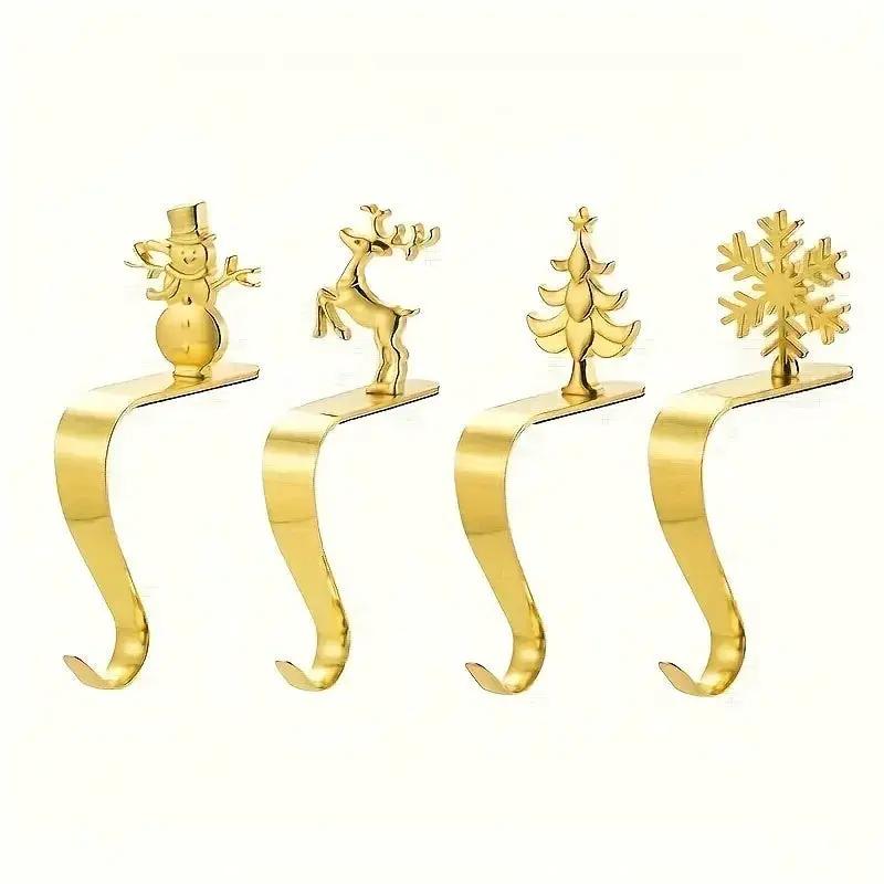 Metal Stocking Holder Set, 4pcs Golden & Silvery Hooks with Anti-Slip Pads by House Of Avana