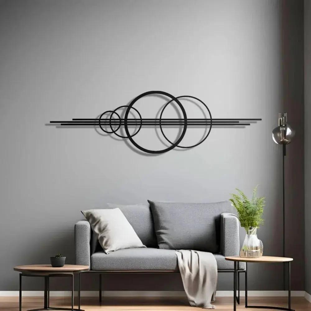 Metal Wall Art Black Geometric Circles Design Horizontal or Vertical Hanging by House Of Avana