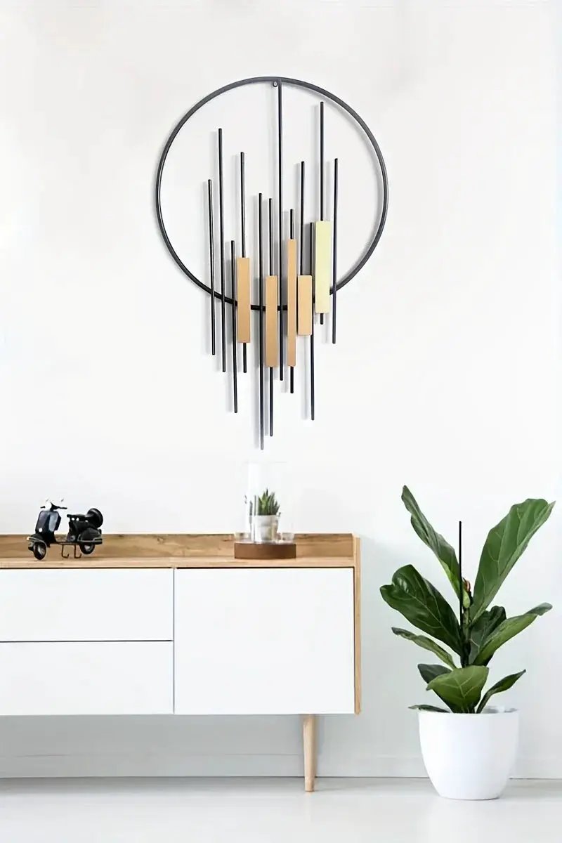 Metal Wall Art - Geometric Circle Design with Rustic Industrial Bars & Beams by House Of Avana