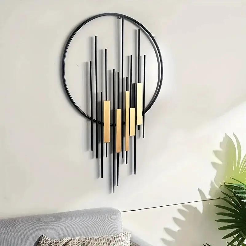 Metal Wall Art - Geometric Circle Design with Rustic Industrial Bars & Beams by House Of Avana