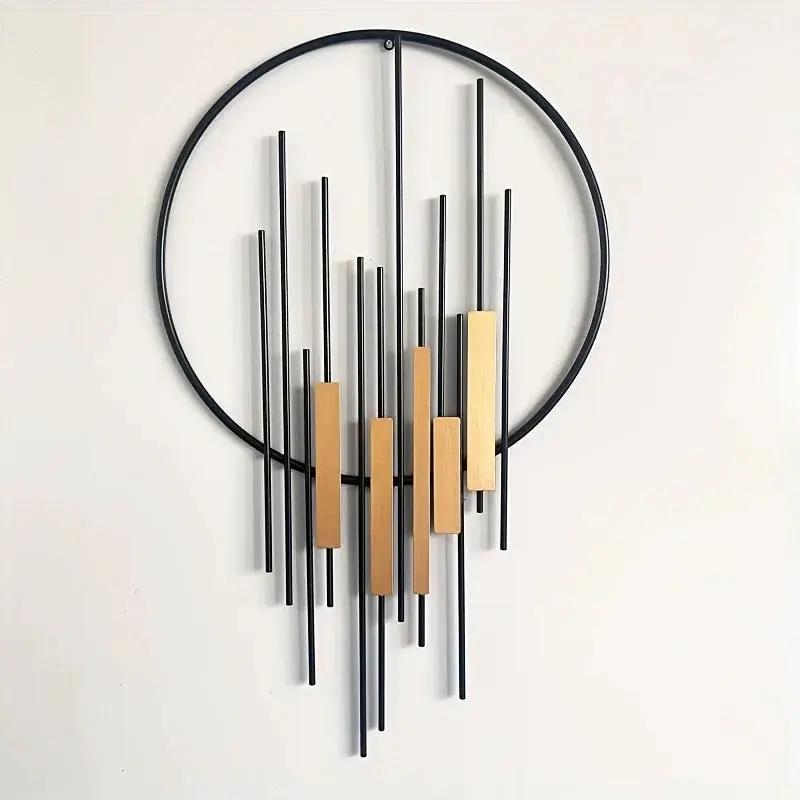 Metal Wall Art - Geometric Circle Design with Rustic Industrial Bars & Beams by House Of Avana