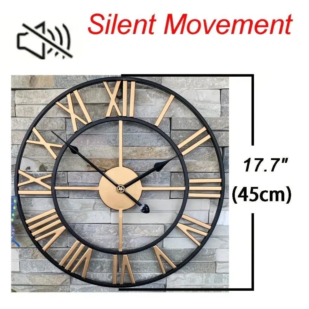 Metal Wall Clock with Roman Numerals, Silent Non-Ticking Mechanism for Home and Office Decor by House Of Avana