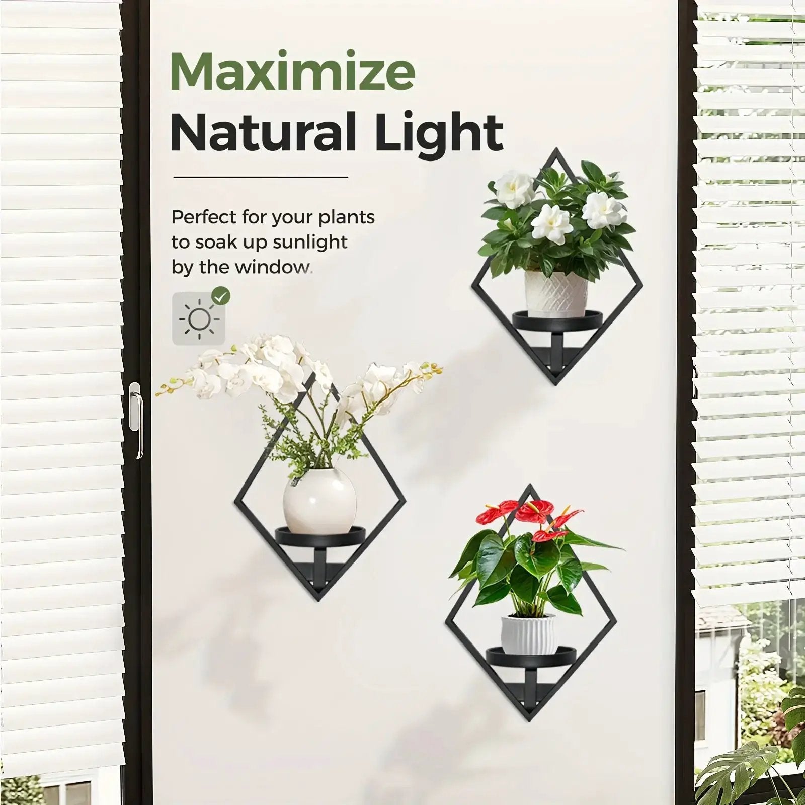 Metal Wall Planters with Geometric Frame - 3-Pack Hanging Shelves by House Of Avana