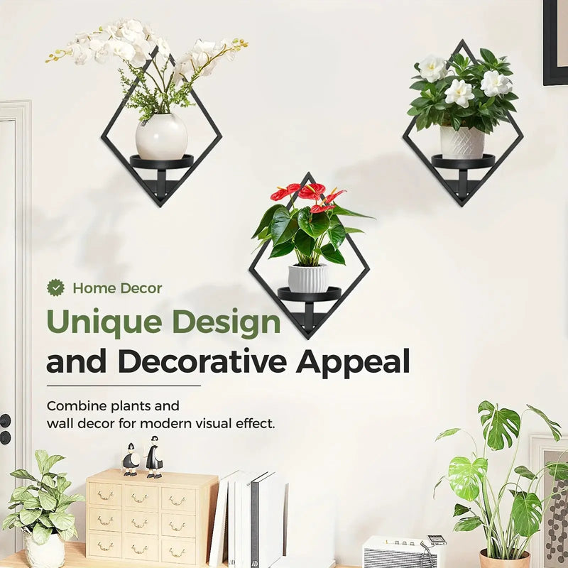 Metal Wall Planters with Geometric Frame - 3-Pack Hanging Shelves by House Of Avana