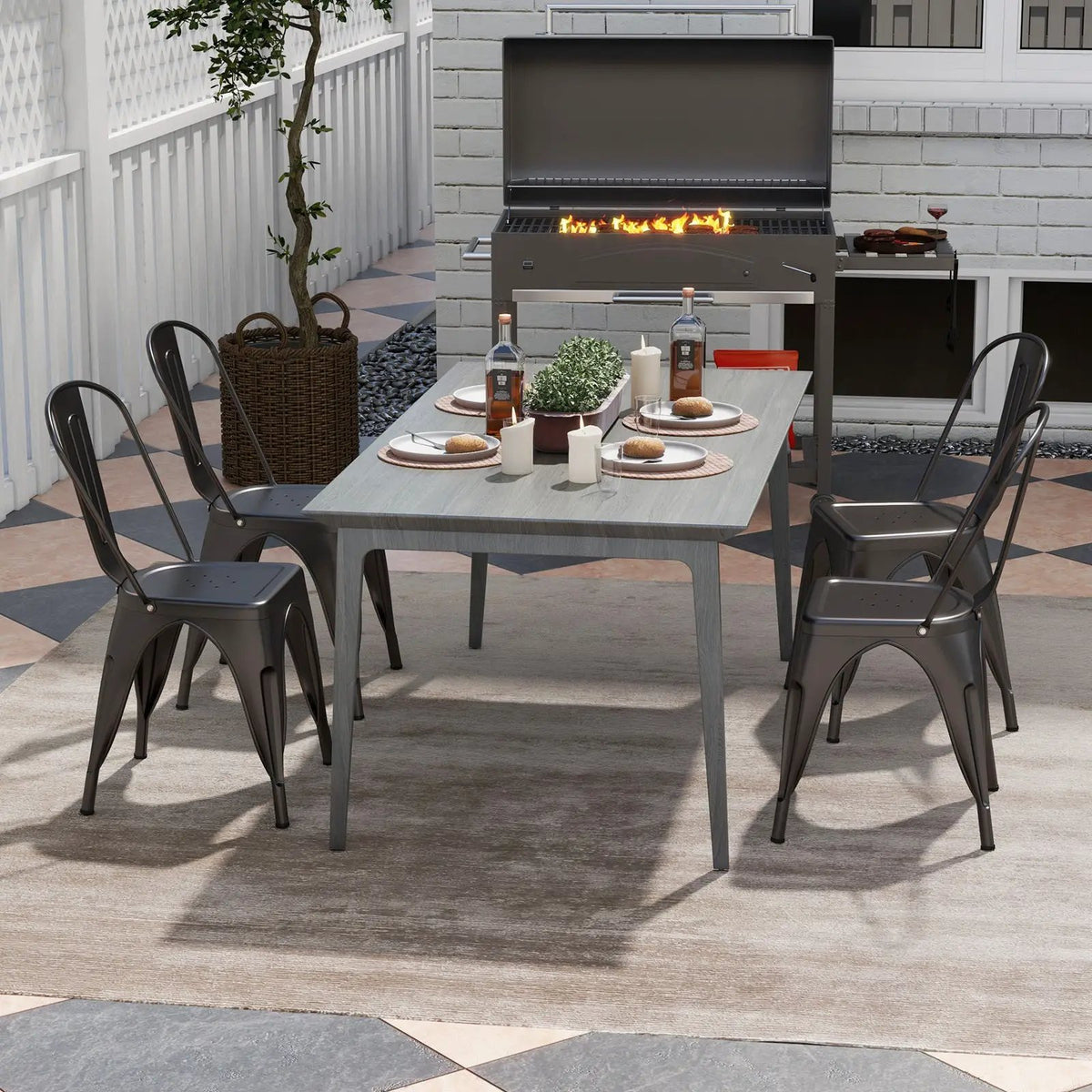 Metal Dining Chairs Set of 4 with Removable Backrest for Dining Room Restaurant Living Room by DirectDeals