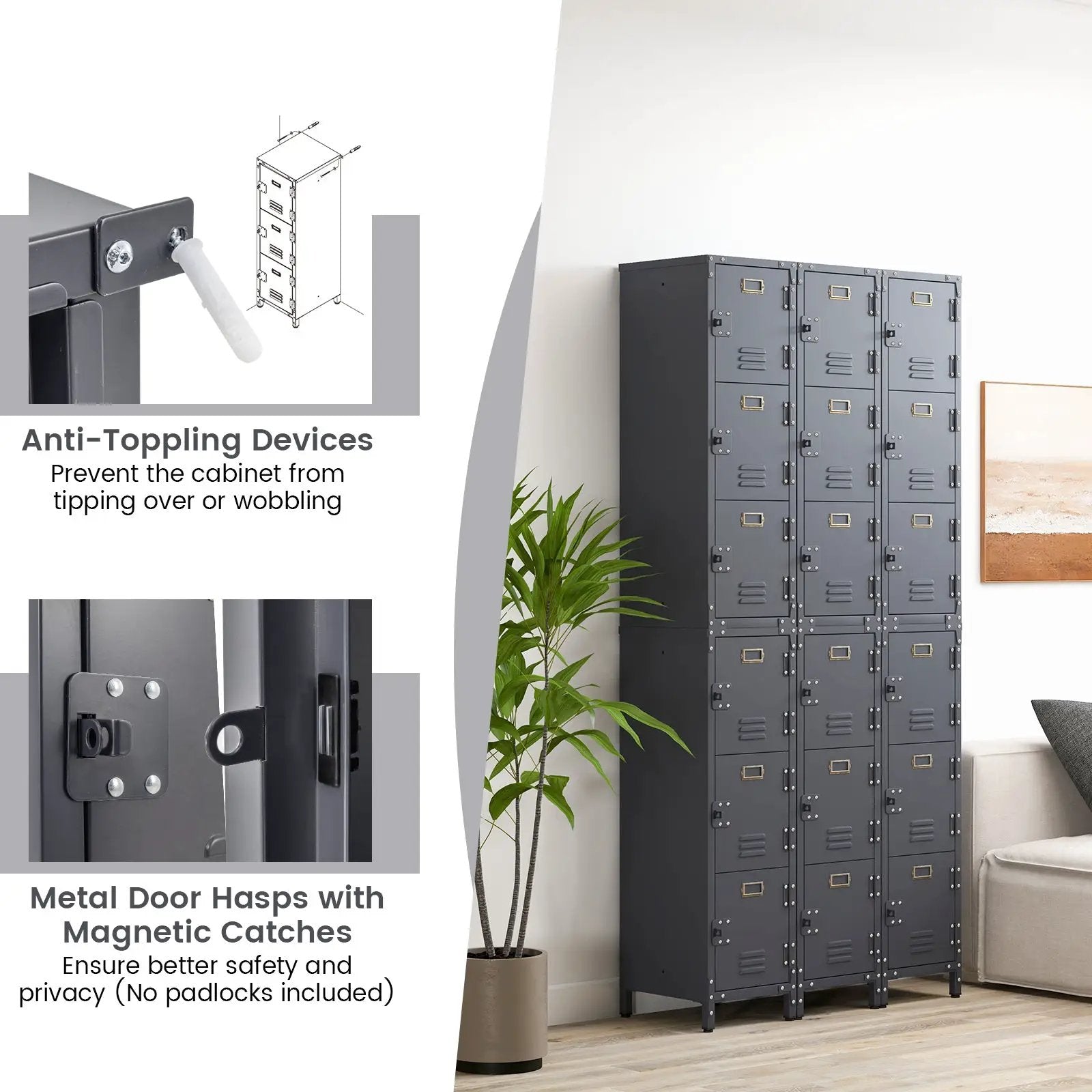 Metal Storage Locker with 3 Lockable Doors and Adjustable Feet by DirectDeals
