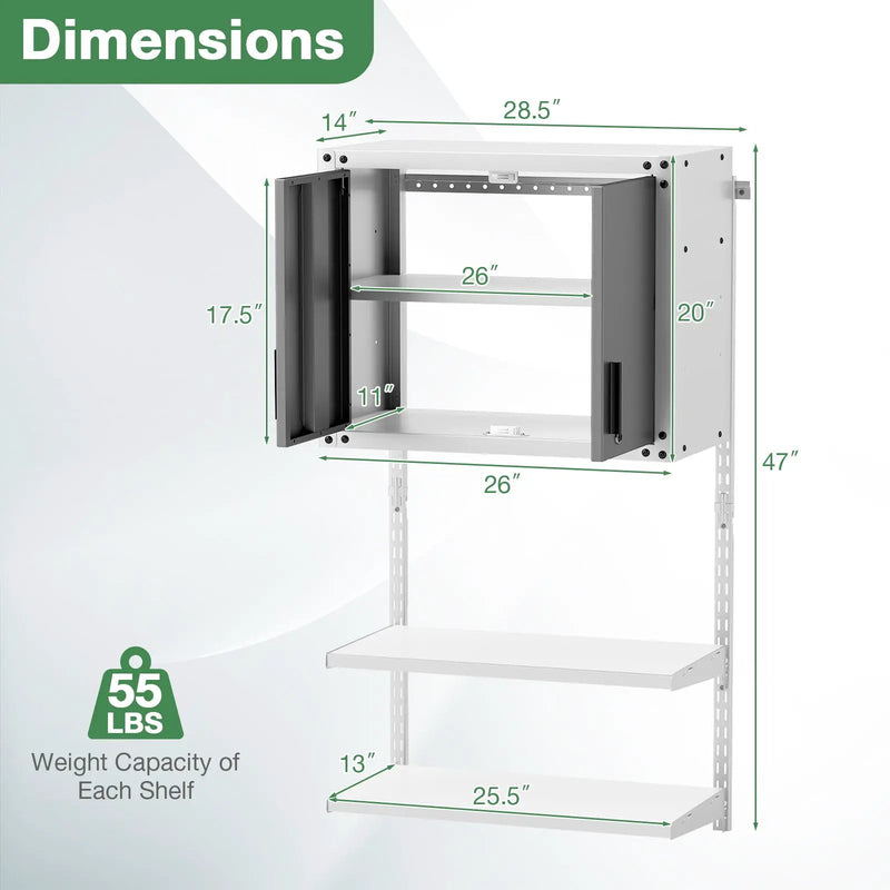 Metal Wall Cabinet with Lock and 3 Adjustable Shelves by DirectDeals