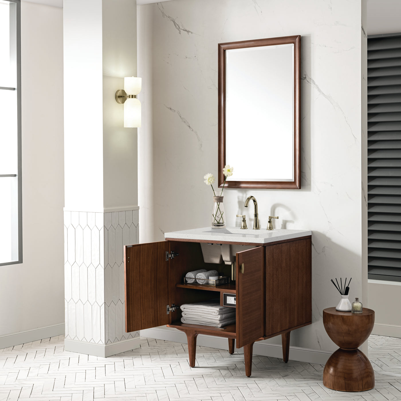 James Martin Amberly 30" Dual Mount Single Bathroom Vanity, Mid-Century Walnut, view 28