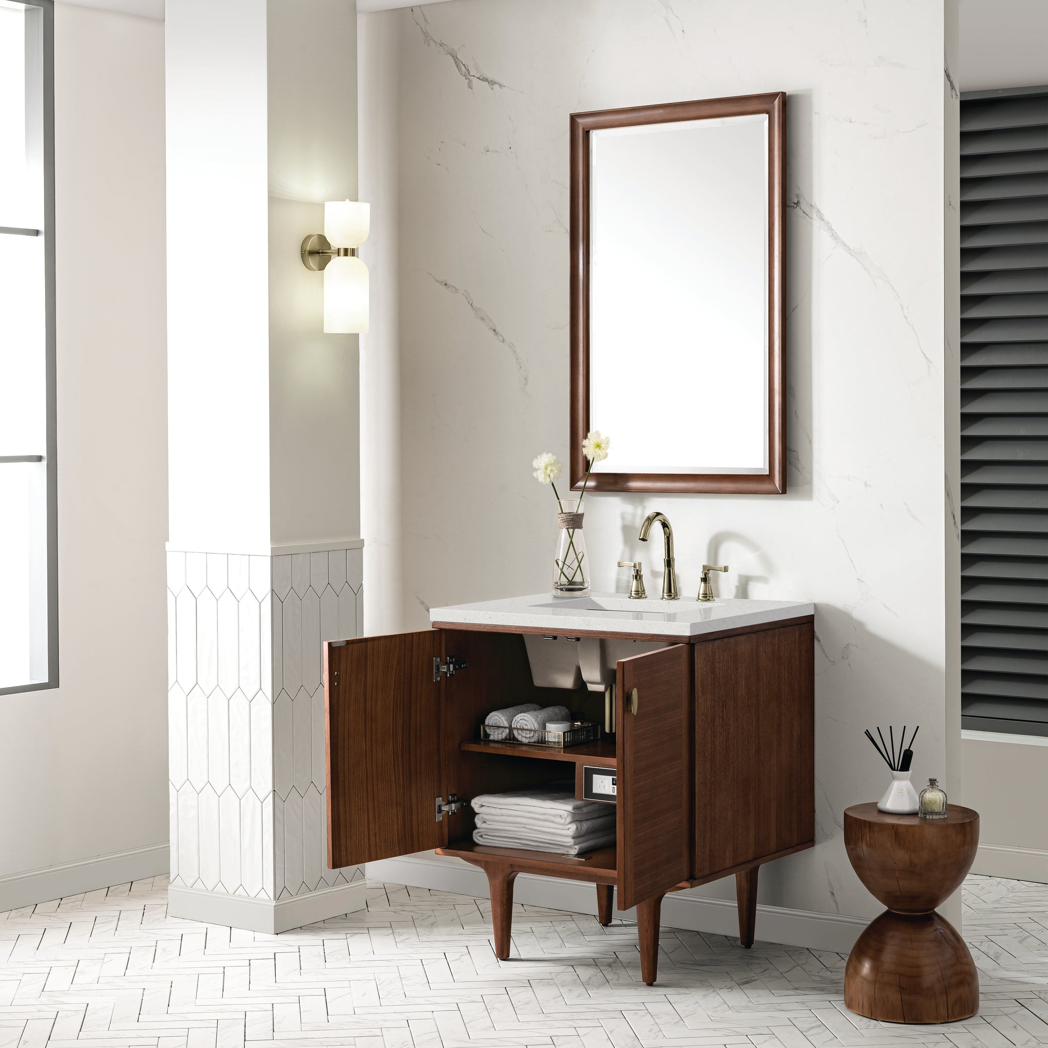 James Martin Amberly 30" Dual Mount Single Bathroom Vanity, Mid-Century Walnut, view 28
