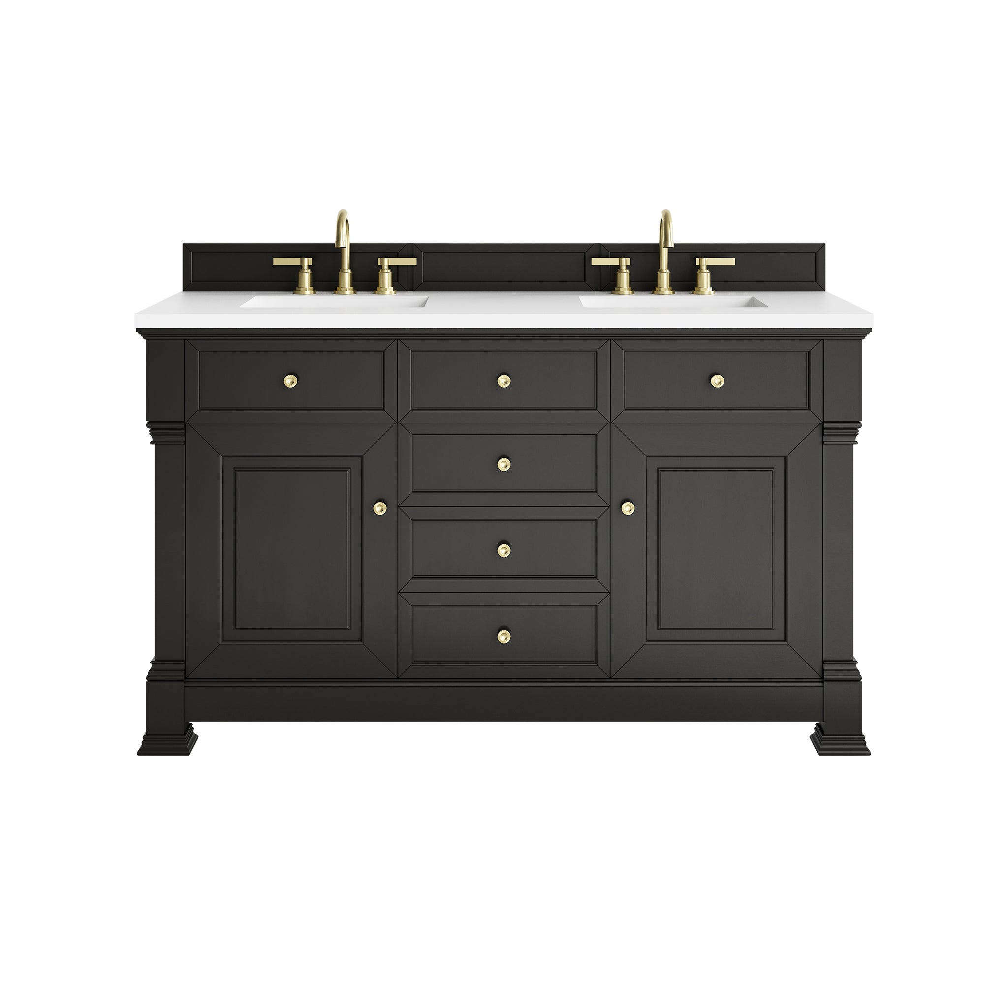 James Martin Brookfield 60" Double Bathroom Vanity, Black Onyx with White Zeus countertop