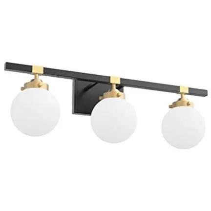 Tipace Mid Century Modern Bathroom Vanity Light Fixtures 3 Lights Milky White Glass Shades Black/Golden Bathroom Light Fixture(Exclude Bulb) by Selzalot
