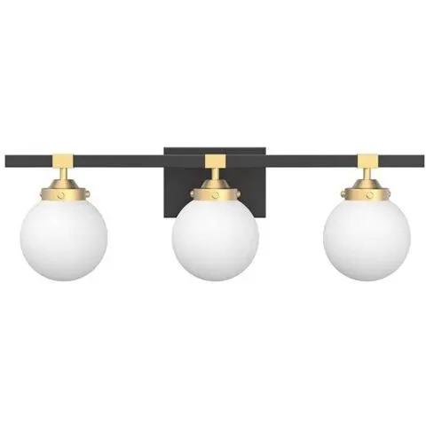 Tipace Mid Century Modern Bathroom Vanity Light Fixtures 3 Lights Milky White Glass Shades Black/Golden Bathroom Light Fixture(Exclude Bulb) by Selzalot