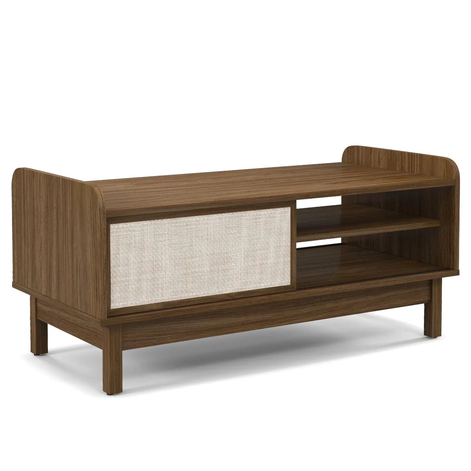 Mid-Century Center Table with Storage and Weaving Sliding Door & Adjustable Shelf-Walnut by DirectDeals