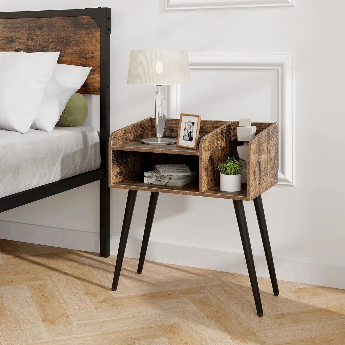 Mid Century Modern Nightstand with Open Shelves, photo 2 of 10