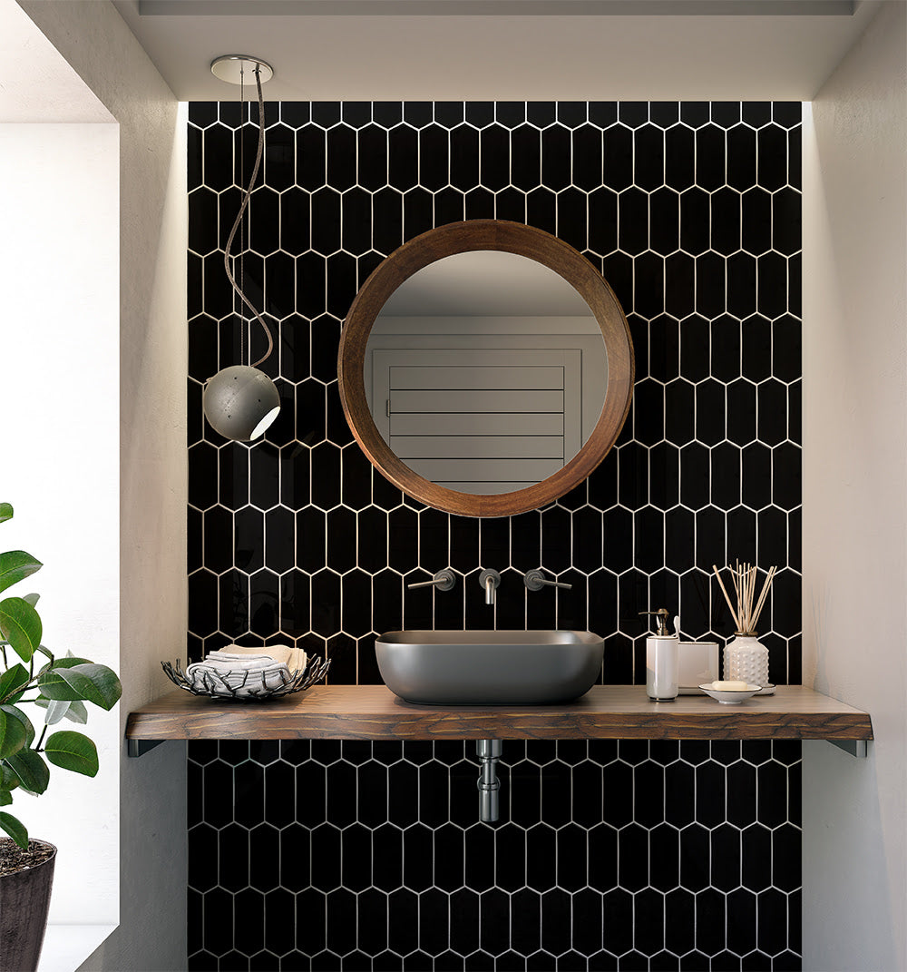 Midnight Glossy Picket Ceramic Tiles 3x6 Ceramic Glossy 3x12 Tiles — 3