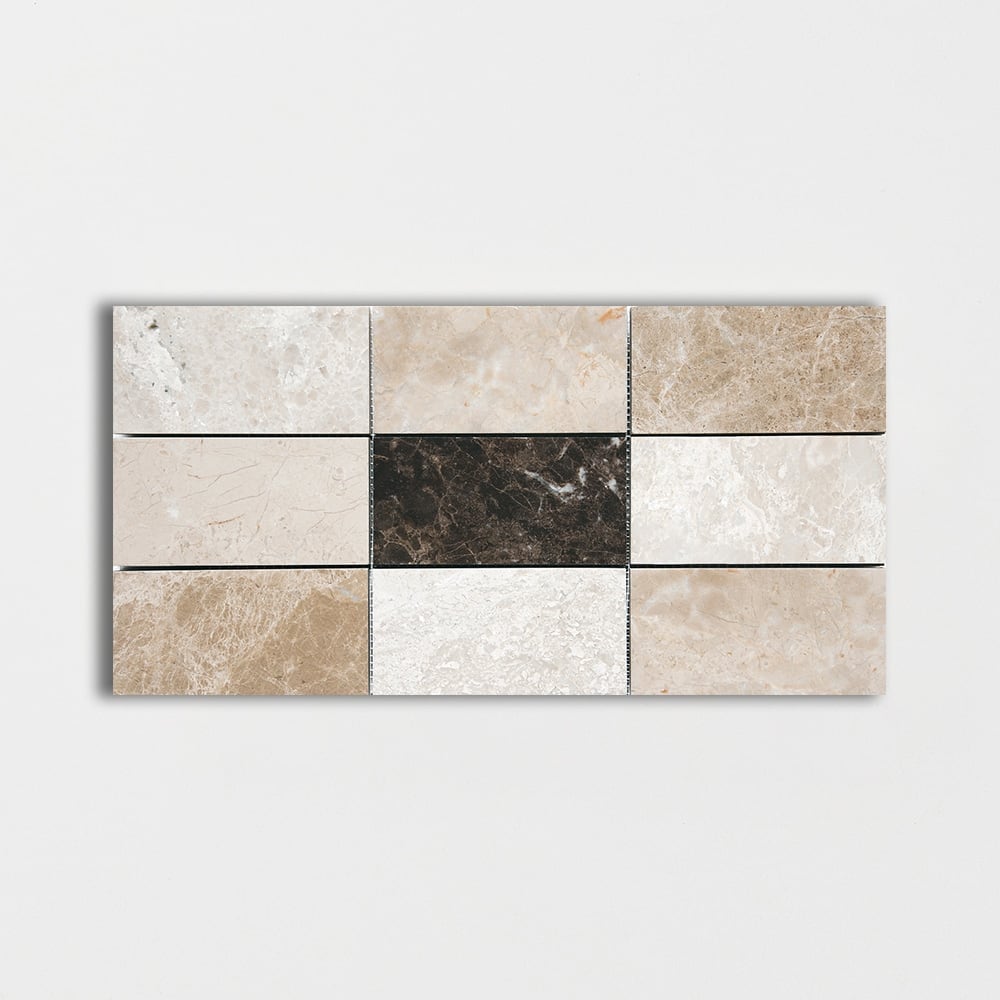 Milano Dark Polished Subway On Mesh Marble Mosaics 8 1/2x16 3/4 Marble Polished 8x16 Mosaics