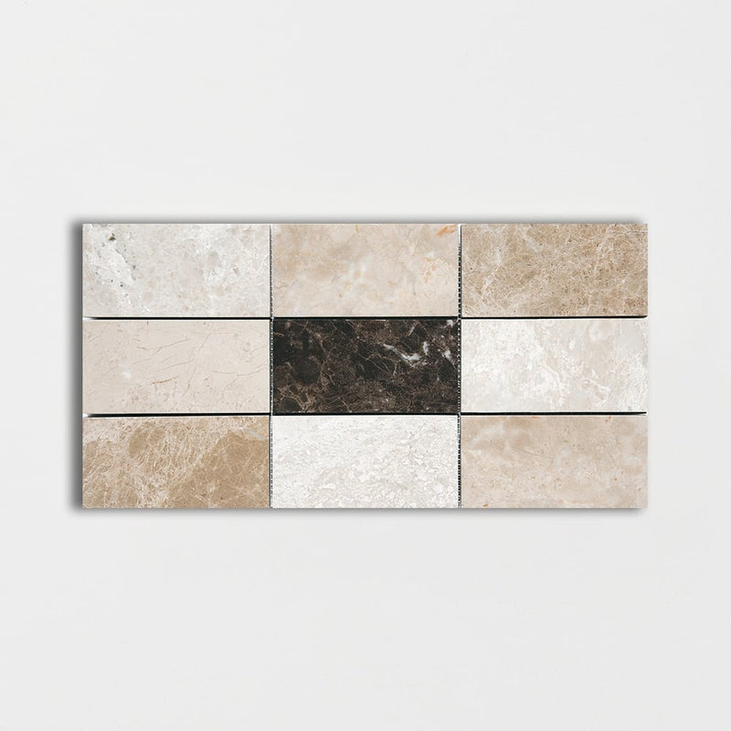 Milano Dark Polished Subway On Mesh Marble Mosaics 8 1/2x16 3/4 Marble Polished 8x16 Mosaics