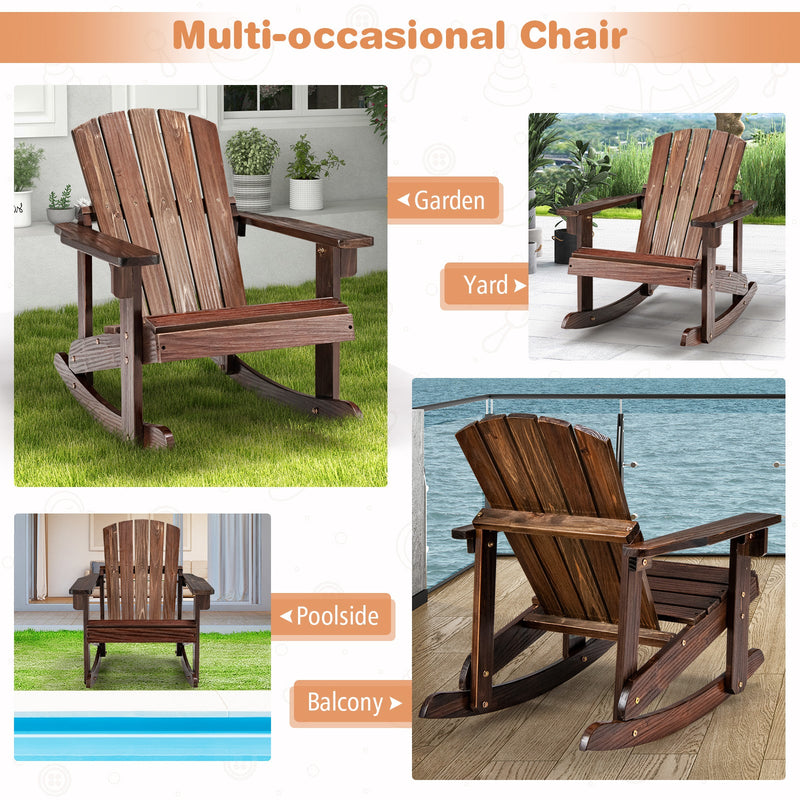 Outdoor Wooden Kid Adirondack Rocking Chair with Slatted Seat by DirectDeals