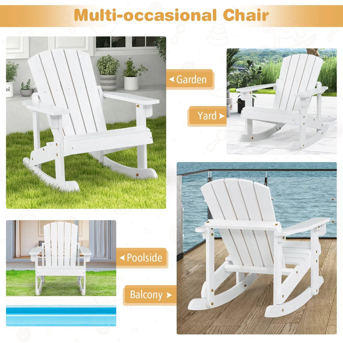 Outdoor Wooden Kid Adirondack Rocking Chair with Slatted Seat, photo 16 of 16