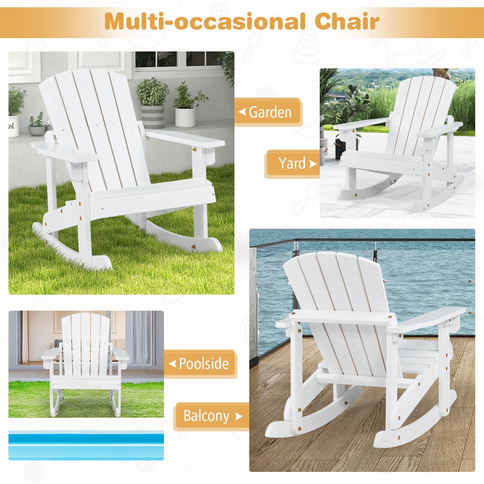 Outdoor Wooden Kid Adirondack Rocking Chair with Slatted Seat by DirectDeals
