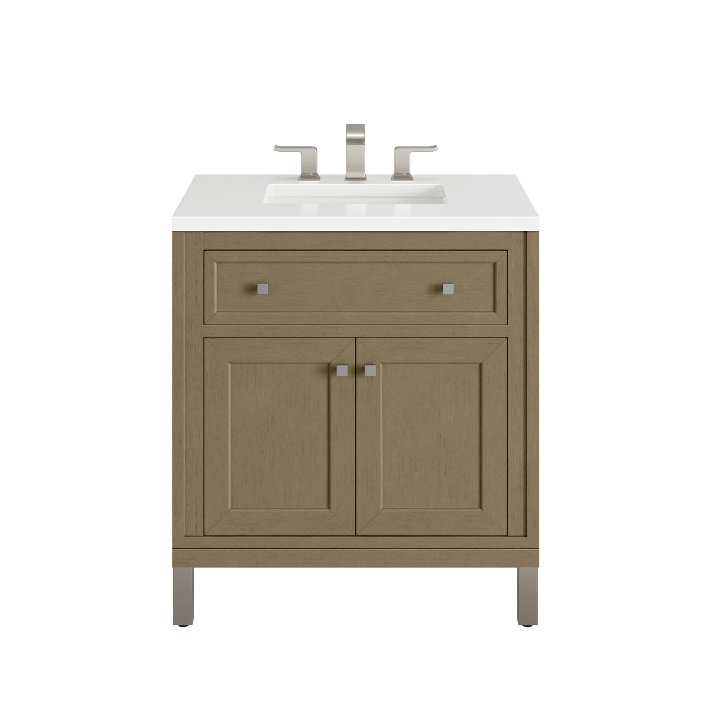 James Martin Chicago 30" Single Bathroom Vanity, Walnut Whisper with White Zeus countertop