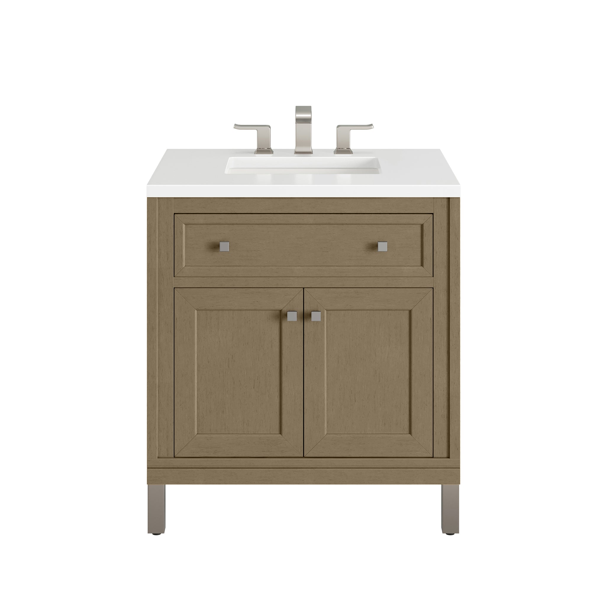 James Martin Chicago 30" Single Bathroom Vanity, Walnut Whisper with White Zeus countertop