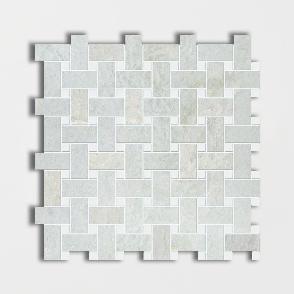 Ming Green Polished Basket Weave Marble Mosaics 12x12 Marble Polished 12x12 Mosaics
