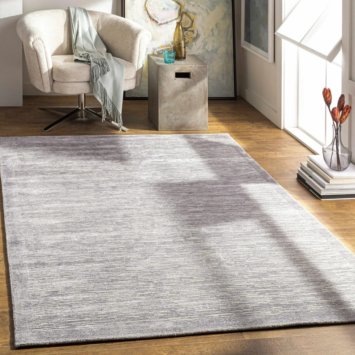 Mardi Silver Premium Wool&Silk Area Rug - Clearance, installed in a room