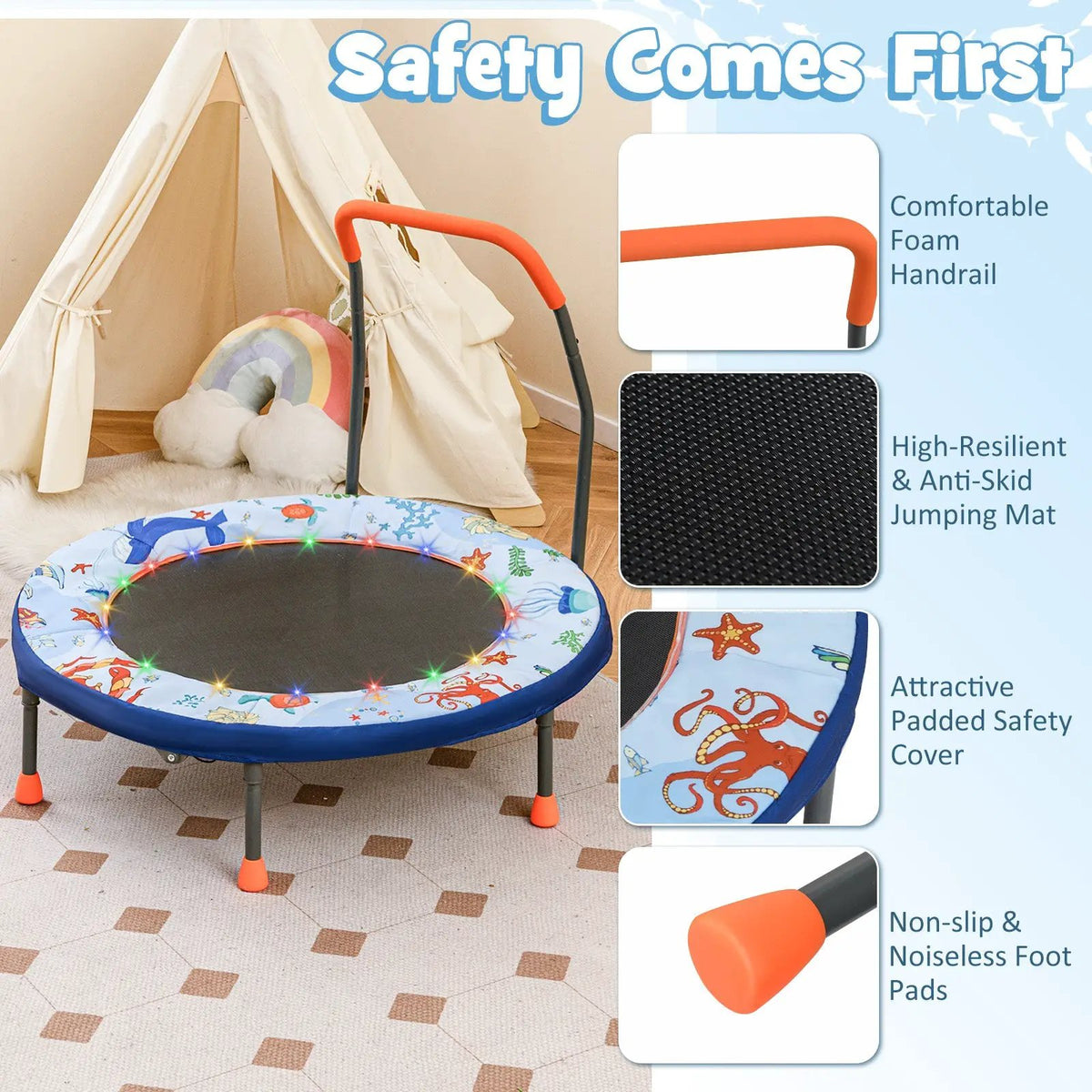 Mini Trampoline Folding Small Rebounder for Kids with Lights, photo 6 of 11